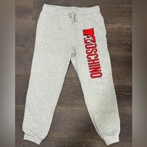 Moschino Kids Light Gray Joggers with Red Logo